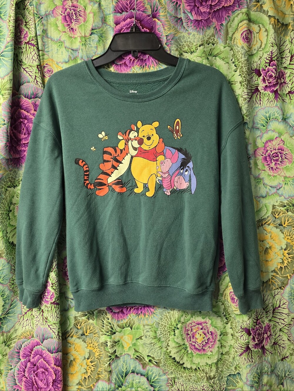 Disney Winnie the Pooh & Friends Green Crewneck Graphic Sweatshirt Tigger Eeyore